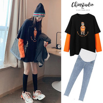 Pregnant women spring suit going out fashion style spring and autumn new sports top sweater two-piece set long-sleeved net red foreign style