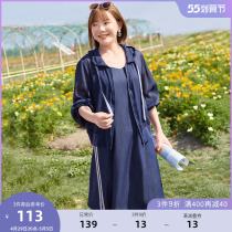 MSShe big code womens dress 2022 new summer dress micro-fat sister bright silk drawing rope sunscreen jacket hanging with skirt suit