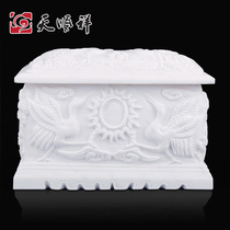 Tianshunxiang natural white marble fairy crane garden urn for men and women Jade Life box coffin funeral supplies