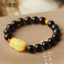 Xin Zhaitang (hidden escape) natural ice obsidian single Circle Bracelet raw mine beeswax brave hand string men and women jewelry