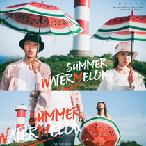 New Japanese literature and art hipster watermelon pattern umbrella travel wedding photography location shooting parasol