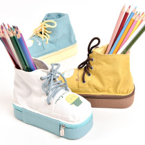 Net red creative cute multifunctional pen bag simple girl canvas shoes student large capacity pencil box vibrato