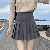  Gray woolen pleated skirt short skirt womens autumn and winter high waist plus size fat mma skirt 2020 new