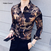 VIRRI CIAGA printed shirt mens long-sleeved Korean version of the trend of the new slim-fitting handsome non-ironing thin shirt men