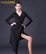 Fire leaf flower Latin dance dress female V-collar lace slim slim practice suit dress adult long sleeve training class