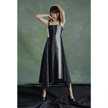 MURMURMI2021 autumn new design black gray color matching skirt romantic gothic slim dress