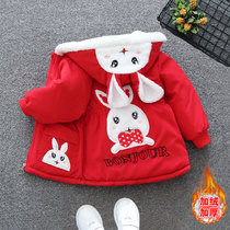 Girl fan coat and velvet coat New 2022 autumn thickened little child winter costume baby rabbit cute cotton coat