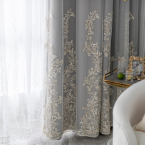 French light luxury double curtain blackout lace living room bay window gauze one princess wind belt yarn embroidery yarn solid color