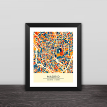 Football city Milan Barcelona Madrid map Art painting Solid wood table hanging wall Creative gift custom photo frame