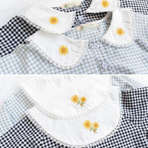 Sunflower Autumn~90-140 Girls Long Sleeve Plaid Doll Shirt Embroidered Sunflower Shirt