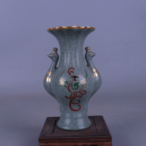 Song Ru kiln painted phoenix pattern gold double phoenix vase antique porcelain antique Dong do old ornaments old goods Study Collection