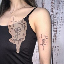 2) Black line rose tattoo Sticker Star dark simple wind arm long lasting waterproof tattoo sticker
