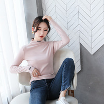 2022 autumn and winter new half high collar bottom-shirt female inner lap casual 100 lap long sleeve t-shirt female blouse surge