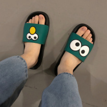 2021 summer new fashion brand non-slip bathing couple slippers cartoon word drag port wind net red outdoor slippers men