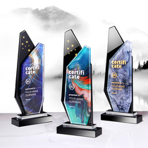 Creative high-grade crystal trophy custom glass custom honor New creative color printing excellent advanced worker Award