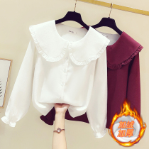 Gush Thickened Shirt Woman Long Sleeve 2022 Autumn Winter New Warm Lining Clothes Doll Collar College Wind 100 Hitch Blouse