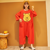 Autumn cotton pajamas womens 2021 New thin jumpsuit dress large size loose cartoon home wear