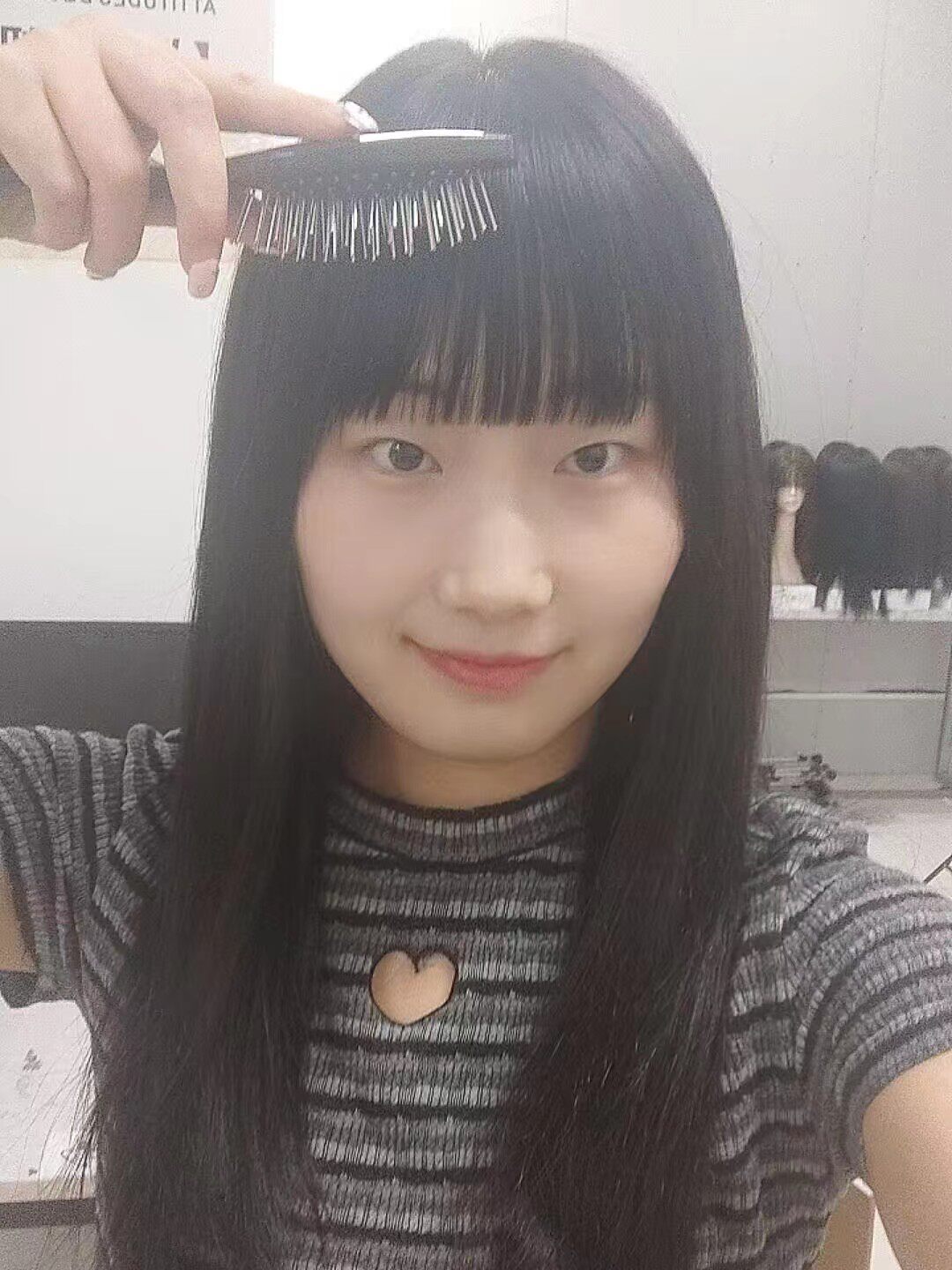 真我黑长直漫画齐刘海假发套 全真发整顶设计 自然隐形无痕贴合 长发飘逸顺滑