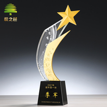 Tech Sensation Metal Trophy Financial Wealth Management Design Industry Creative Crystal Customize Pentagram Gold And Silver Bronze Custom