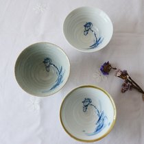 Jingdezhen hand-painted Lotus cone rice bowl pottery mud ice crack lotus bowl salad bowl dessert bowl