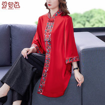 Mrs. Qiang high-end embroidered blouse sweater spring heavy silk dress middle-aged mom Sansilk large-yard shirt