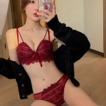 Thin red year of life underwear Womens small chest gathered sexy small fragrance No rim bra set sweat-absorbing and breathable