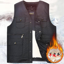 Middle-aged autumn and winter wool waistcoat thickened warm fur one-piece cotton waistcoat mens sheepskin dad vest