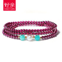 Natural purple tooth black garnet bracelet Korean jewelry female Crystal multi circle Buddha beads handstring National Style birthday gift