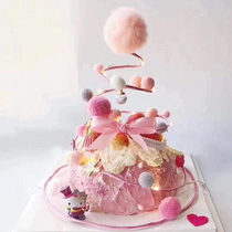 Korean decorative circle Christmas tree wool felt ball ball ribbon bow birthday party cake decoration ornaments