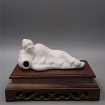 Song Ru kiln Moonlight White glaze old man sleeping sculpture porcelain antiques imitation old ancient porcelain collection Handicraft ornaments