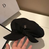 Black cap female wild hipster spring and summer student hat Korean cap bow thin big head hat