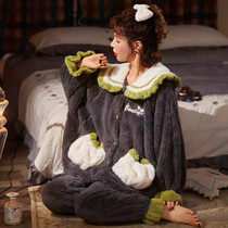 Winter Pajamas Woman 2021 New Coral Velvet Thick Hairy Beauty Fashion Fashion Costume Set