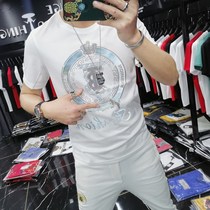 Summer mercerized cotton ice sense T-shirt mens short sleeve Tide brand Joker Net red super fire hot Diamond White slim bottom shirt