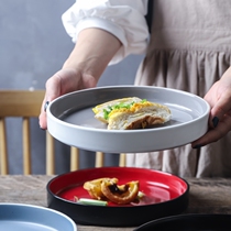 Straight side flat bottom bowl straight mouth plate salad plate rice plate household shallow soup plate two inner blue outer black creative ceramic plate