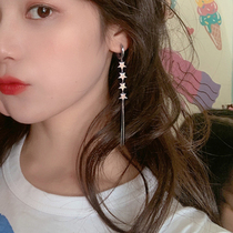 Long paragraph five-pointed star ear button through body 925 pure silver conspicuine slim ear pendant Korean version Temperament Fluke Earrings Woman Trendy