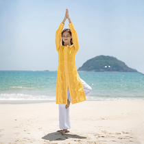 Indian yoga dress meditation Classical Pure Cotton Pure Handmade Embroidered Woman Thin in spring and summer long-style blouses yellow