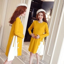 Maternity long-sleeved dress Spring fashion mid-length loose A-line skirt 2020 early spring top maternity sweater