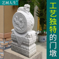 Art tree life Stone carving Stone drum pier Household stone lion Chinese garden Chinese natural antique white marble holding drum stone