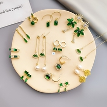 Vintage Water Drop Fresh Green Crystal Stone Long Earrings