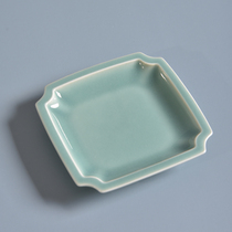 Longquan Celadon Celadon Glazed Square Coaster Kuikou Cup Holder Chinese Ceramic Kung Fu Tea Set Spare Parts Large Cup and Saucer