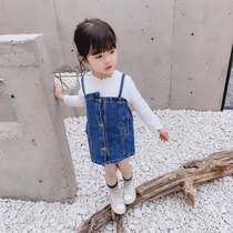 Spring and autumn childlike womens baby suit womens denim skirt 1-2-4-6-year-old baby braces skirt undershirt suit