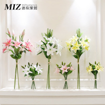 Lily simulation flower dried flower bouquet Living room table decoration Floral art fake flower vase flower arrangement Interior decoration flower