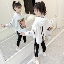 Girls spring suit 2021 new middle and large childrens foreign-style clothes leggings Sports childrens cotton two-piece tide