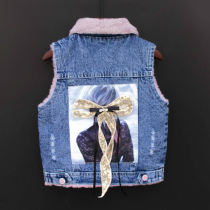 Autumn and winter baby Korean girl plus velvet thick warm denim vest childrens vest fashion foreign sleeveless jacket