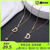 Titanium steel flow Su necklace woman 2020 new tide net red letter D pendant neck chain short Temperament Ins lock bone chain