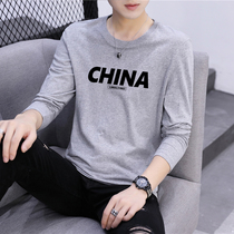 Cotton loose mens long sleeve T-shirt Korean trend round neck mens fashion brand autumn print base shirt on clothes