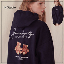 Nstudio Korea 19 autumn designer brand AMBLER new bear embroidery plus velvet hoodie