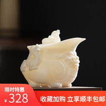 Dehua white porcelain sheep fat jade teapot Hand grab pot Ceramic Kung Fu tea set Household with filter Pixiu tea pot single pot