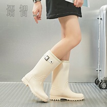 Rainshoe female high-cylinder cute Korean cute fashion outwear rain boots long tube water and anti-slip plug adult suite