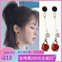 Niche premium red earrings 2021 new trendy long drop earrings suitable for round face earrings bridal stud earrings summer sterling silver